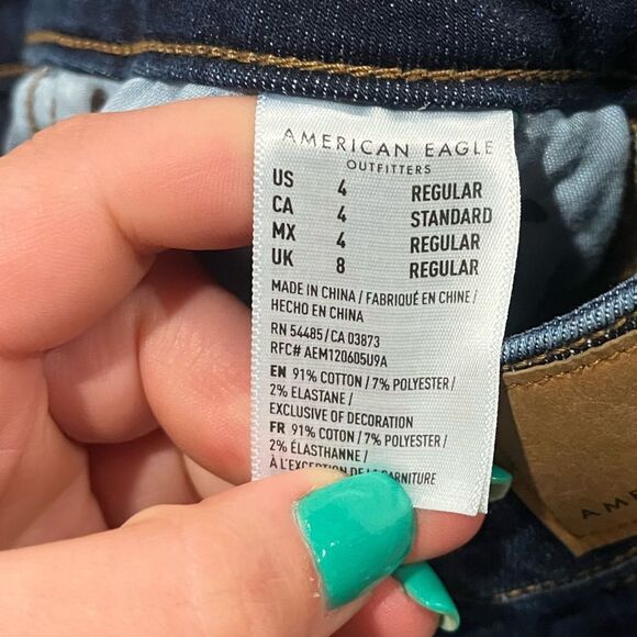 American Eagle Hi-Rise Mini Skirt Whisker Raw Hem Denim Stretch Blue Size 4 - Picture 7 of 8